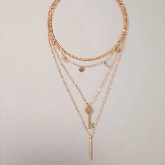 Gold Key & Bar Layered Necklace - Picture 2 of 3